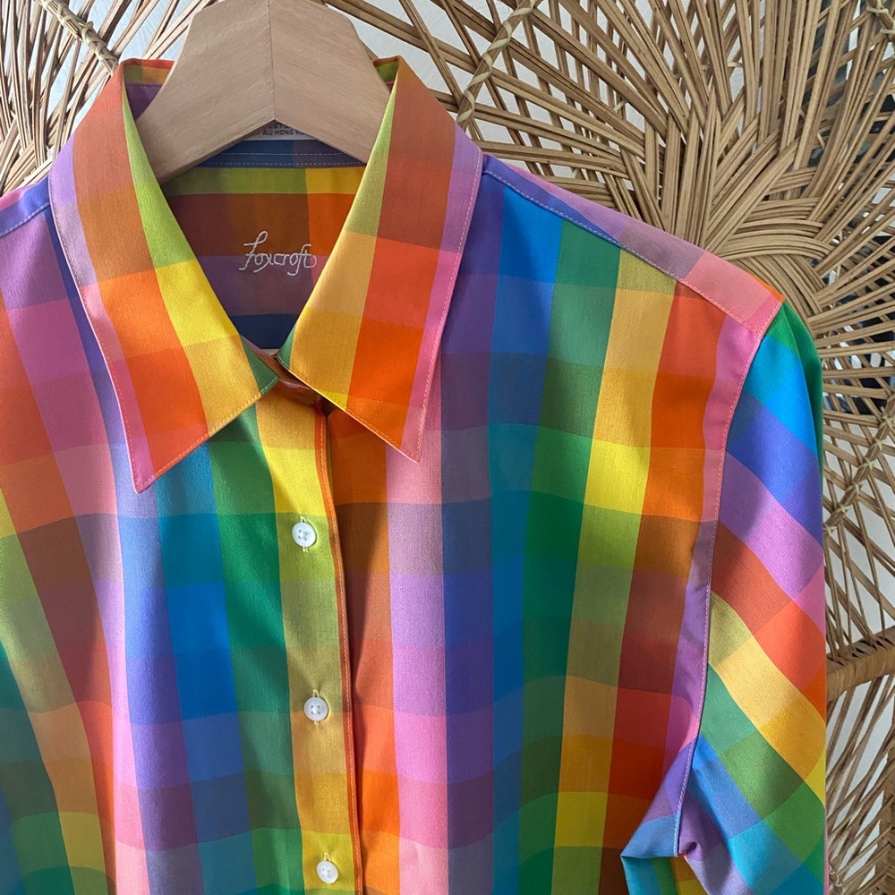 NWT Vintage Rainbow Plaid Button Up Blouse 🌈